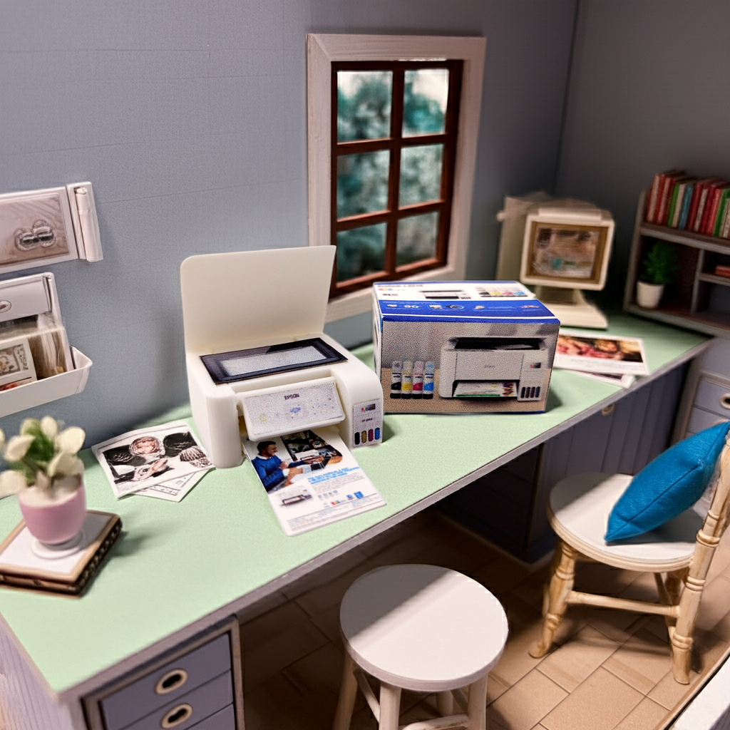 1:12 Ecotank printer for small office and home, books and prints are included, office equipment, office diorama