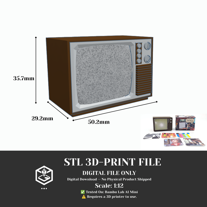 Vintage TV 3d STL file for 1:12 dollhouse, perfect dollhouse decor for classic toy house scene