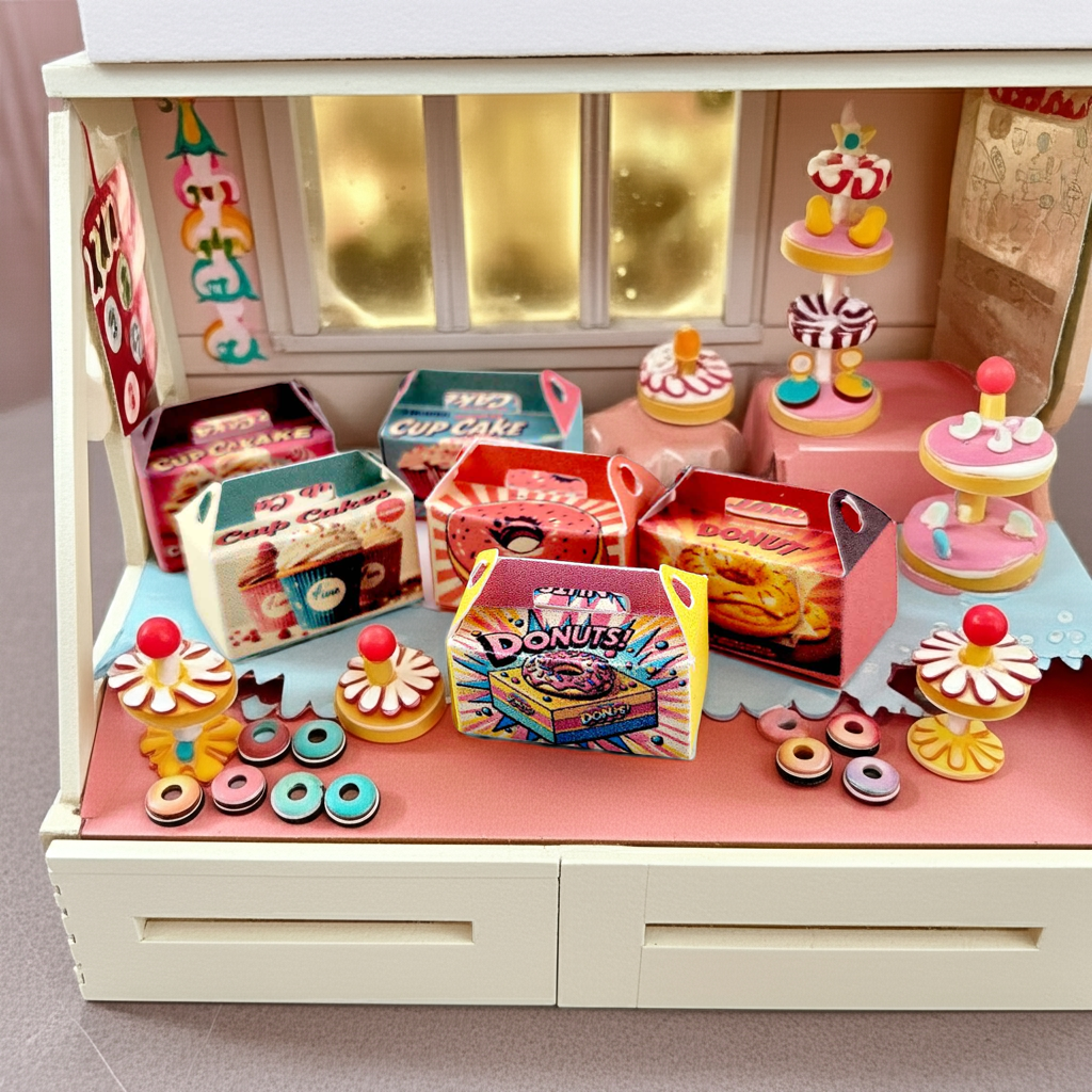 Baking Donut box and Cup Cake box, 6 styles colorful diorama  for 1:12 Dollhouse accessories and food perfect decoration