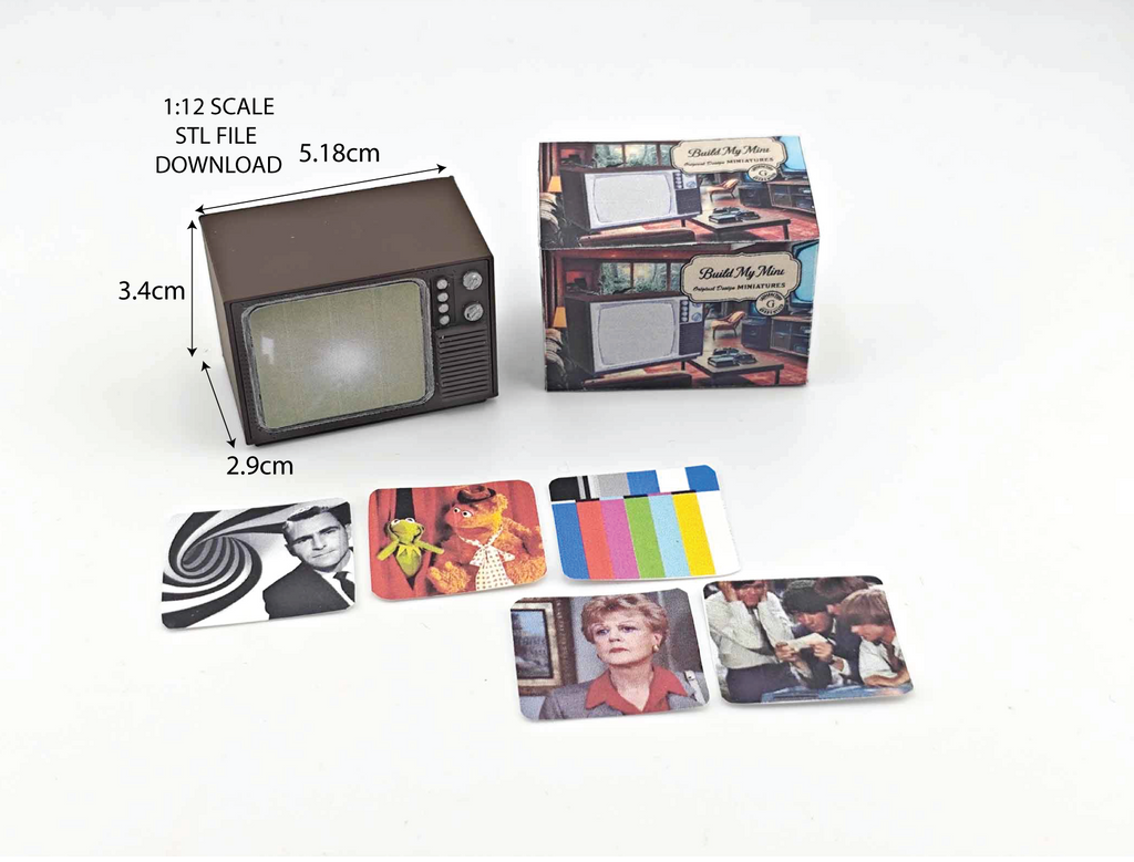 Vintage TV 3d STL file for 1:12 dollhouse, perfect dollhouse decor for classic toy house scene