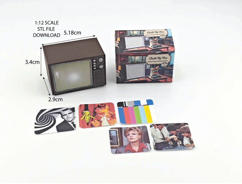 Vintage TV 3d STL file for 1:12 dollhouse, perfect dollhouse decor for classic toy house scene