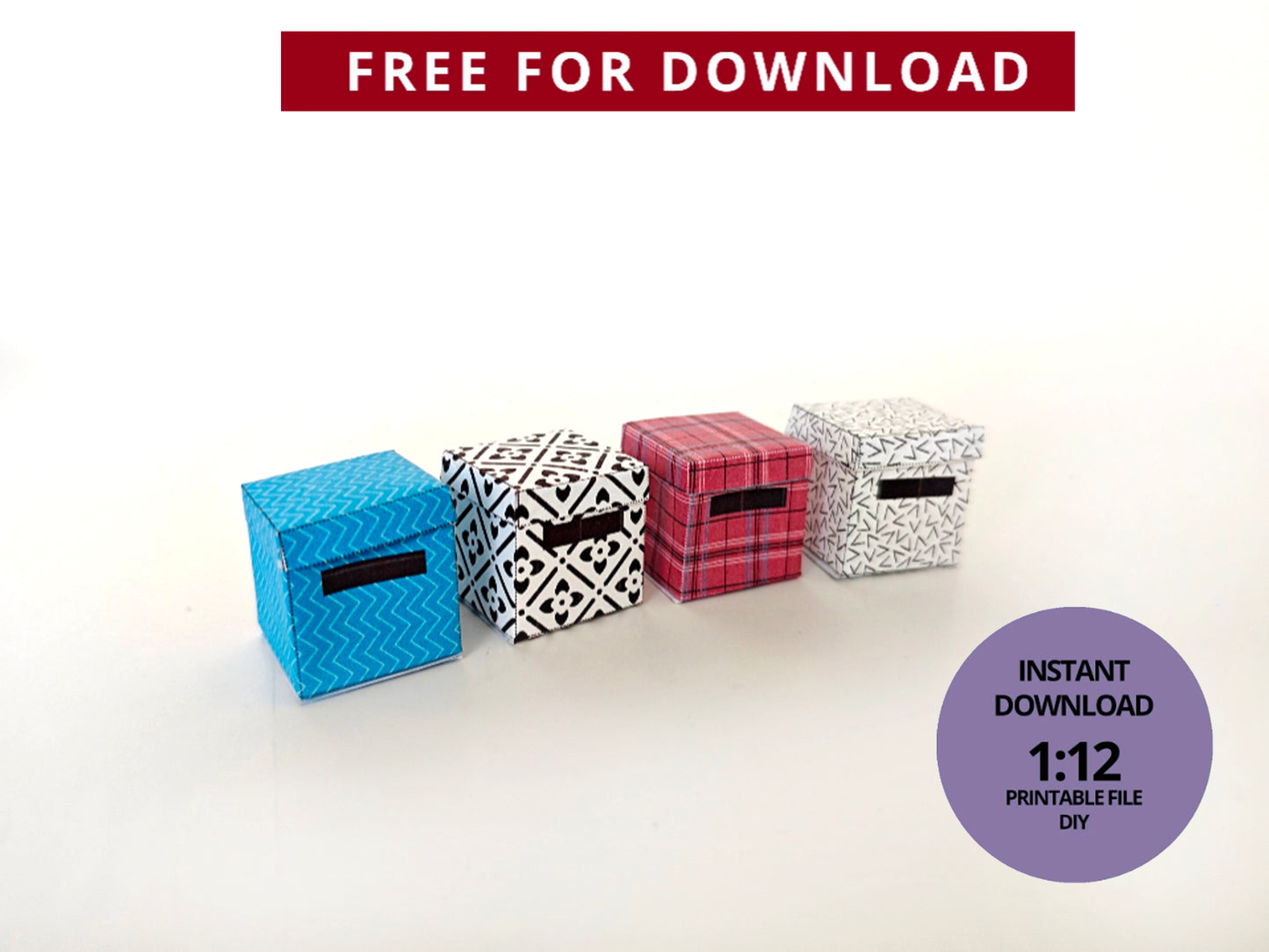 *FREE DOWNLOAD* 1:12 Square organization boxes 4 items in different color, easy fold