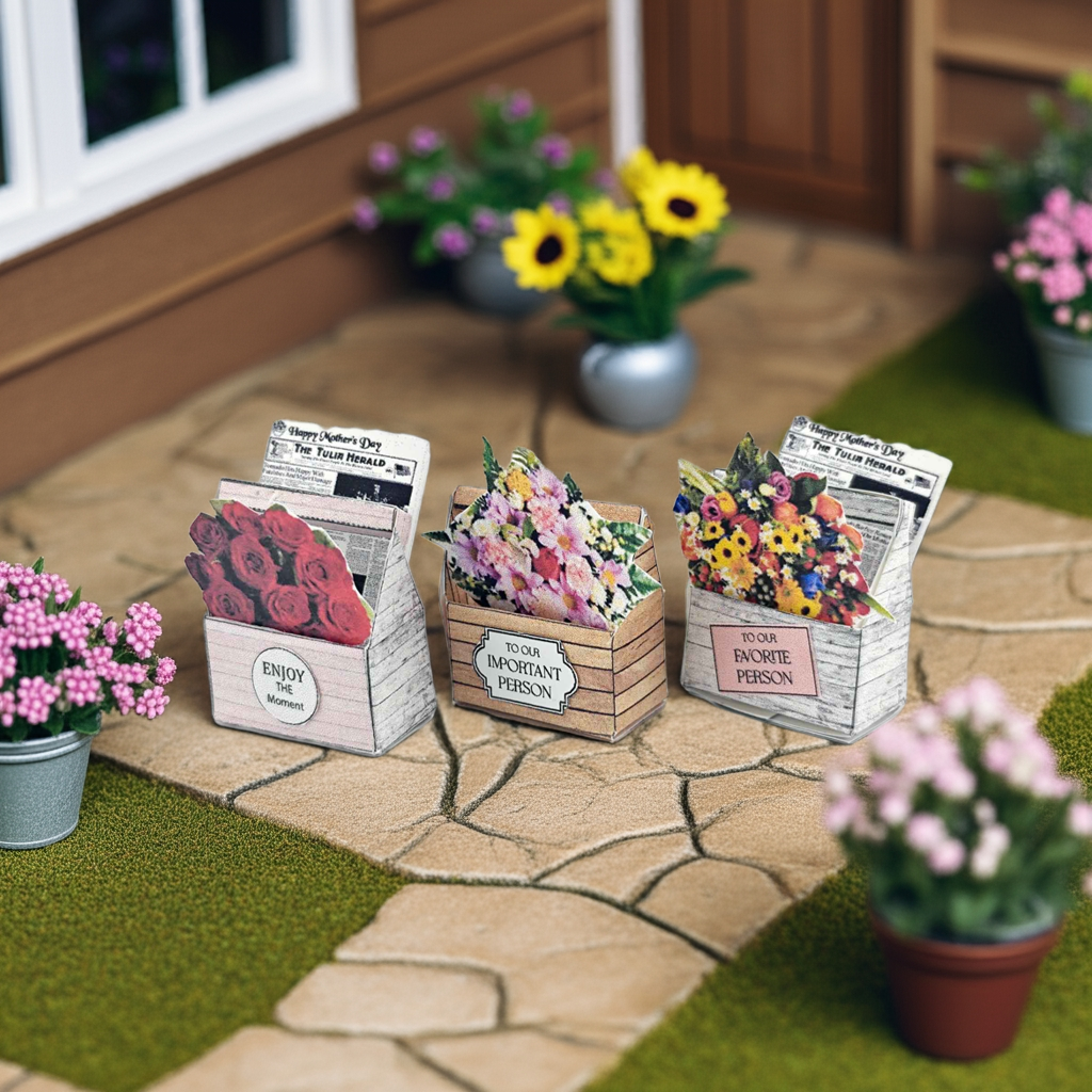 1:12 scale, Mother's day Flower basket, florist shop, gift box hamper for dollhouse , Rose and others