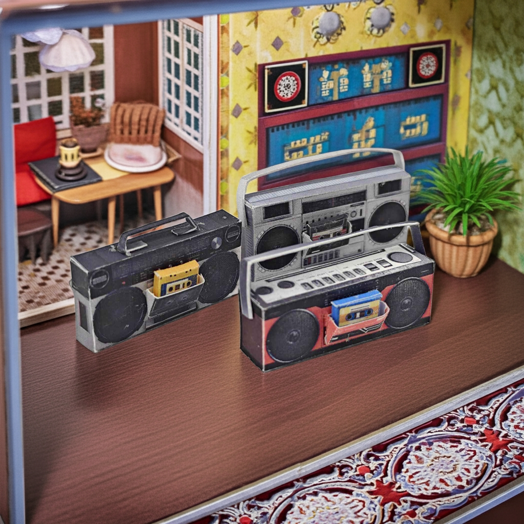 1:12 Boombox 80s related miniature, music sounds, speaker, boombox tape, tape player, DIY