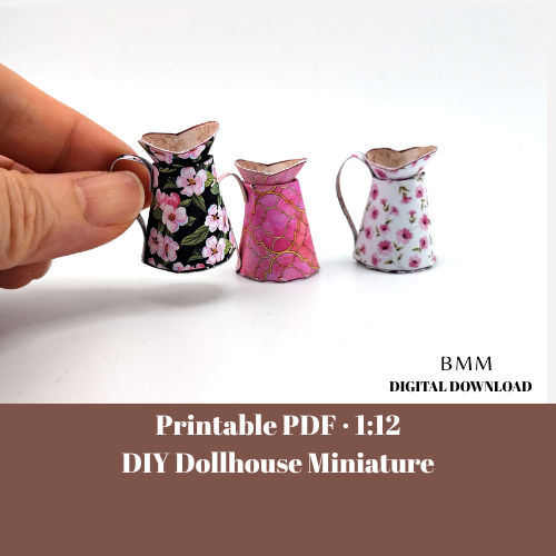 Miniature Pitcher Set, Floral Pattern, 1:12 Scale (Digital Download)