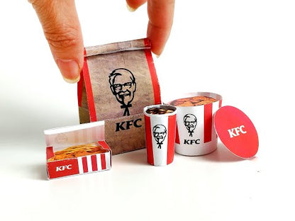 1:6, 4pieces KFC Meal Set - Printable Dollhouse Fast Food for dolls - Chicken, Chicken Bucket , Fries, DIY, printable miniature template