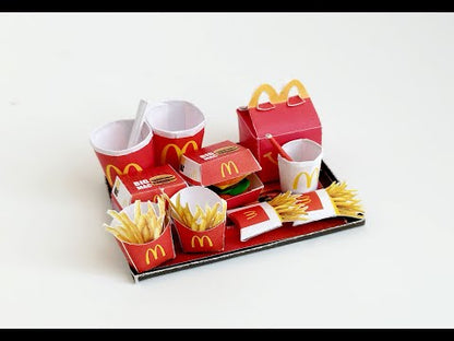 10 pieces McDonald's Meal and Happy Meal Set - Printable Dollhouse Mcdonald Fast Food for doll - Burger, Fries, DIY,