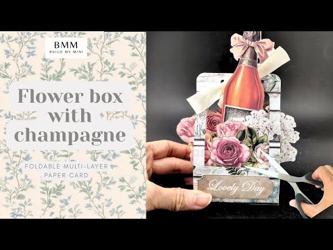 Floral champagne Pop-Up Card — Day Wine Stand-Up Gift Card with envelope (Printable Paper Craft, Digital Download)