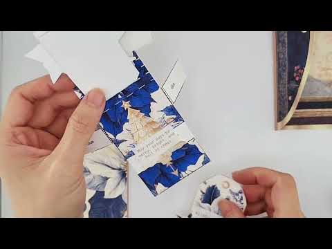 Navy Blue and Gold Christmas envelope and wishes card with Ephemera (Cricut-Friendly, 4 Pages)