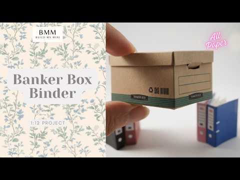 Printable 1:12 Miniature Banker Box & Binder Kit, DIY Dollhouse Office Folders, 4 Color Stationery Set, Digital Download PDF