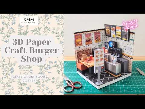 Printable 1:12 Fast Food Restaurant 6 pages  Bundle PDF, DIY Dollhouse Burger Shop Scenery, Miniature Diner Furniture & Menu, Digital Download