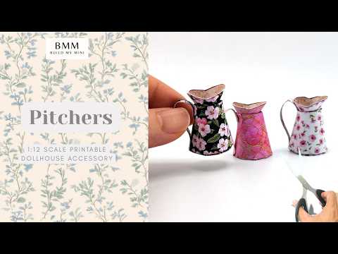 Miniature Pitcher Set, Floral Pattern, 1:12 Scale (Digital Download)