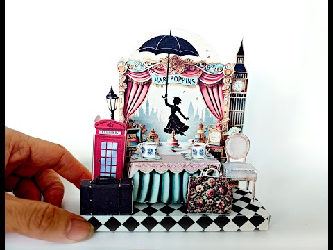 - Pick Scene Mary Poppins England Style stand - creative background, miniature kit, cute tea cup, leather bags, phone stand