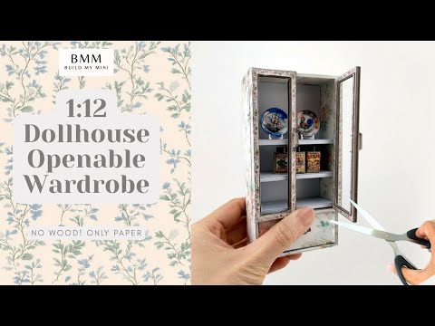 1:12 Vintage Paper Wardrobe — Openable Dollhouse Cabinet with Floral Pattern & Pull-Out Drawer (Printable, No Wood)