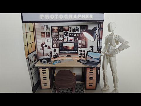 Pick Scene realistic 1:12 Crafter working desk, diorama room, dollhouse, doll scene, Drawing pad, laptop, printer, working desk, study room
