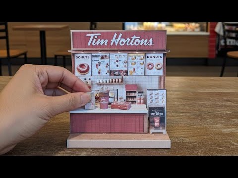 Tim Hortons coffee shop-  DIY scenery miniature craft kit,,coffee cup, donut box, bag