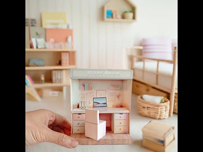 Pick Scene Pink Study Room -cute room, bedroom folder, labtop, table, affordable doll house miniature kit, PickScene Apartment