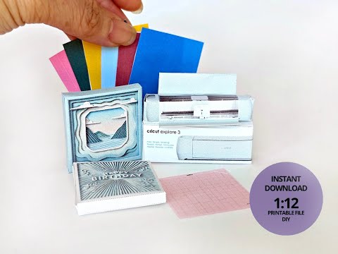 1:12 Cricut paper cutting machine, mini crafter, dolls office tool desk top for dollhouse, miniature play 9 items,3D papercraft