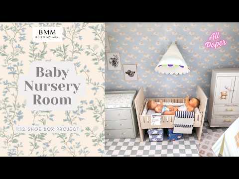 BMM Shoe Box , 1:12 , 4-5inch doll Living Room 10 in 1, Baby bed, diaper changing area, play tent, rub and closet, Dollhouse furniture, DIY, diorama