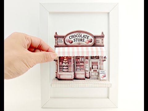 -5x7"- chocolate Store pop-up frame, DIY miniature scenery kit, instant download template, shadow box gift, Bread Shop, mini house, mini shop