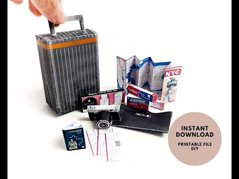 Doll Travel Set Printable Miniature, Luggage, New York Map (PDF Pattern)