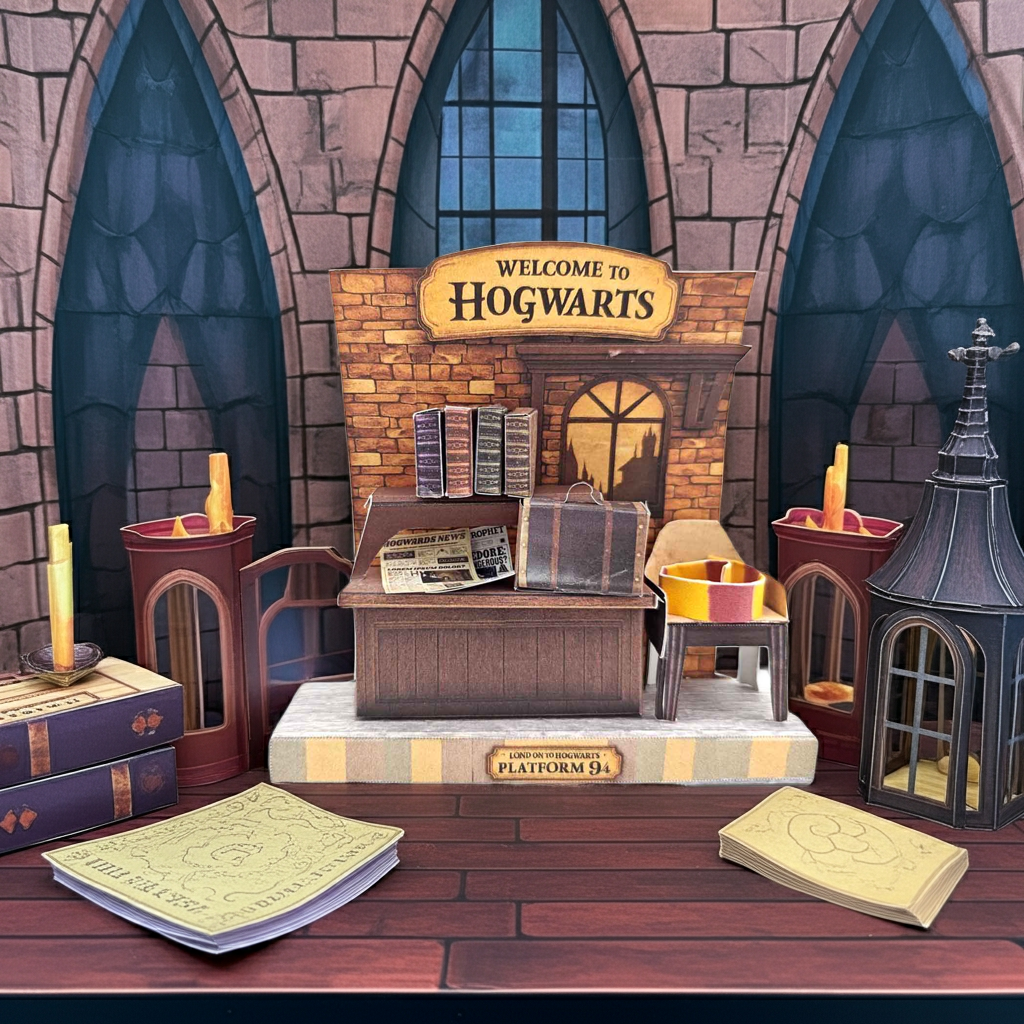 Hogwarts room DIY miniature stand ,wizard magic books, newspaper, chair, class table,  classroom scenery