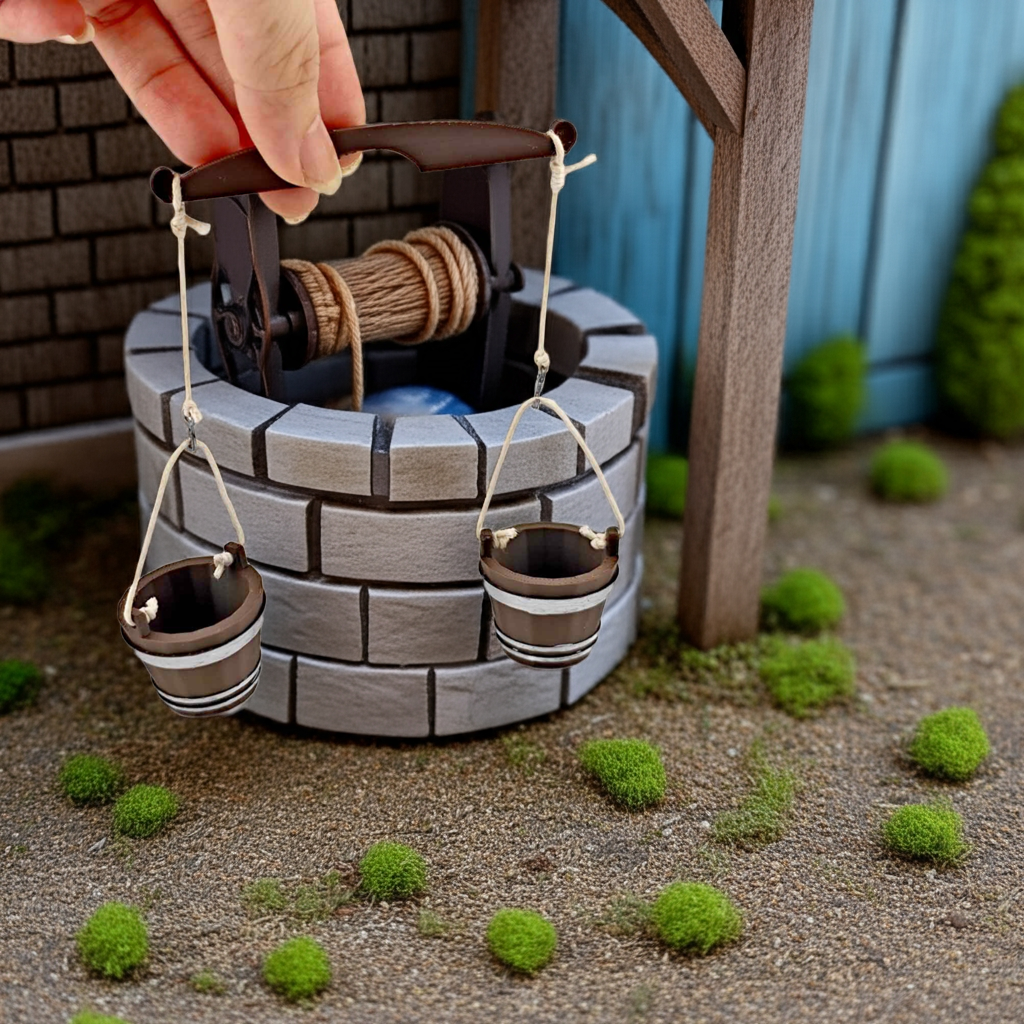 1:12 Miniature wooden water bucket for outdoor Door — 3D Print STL File, Dollhouse Accessories