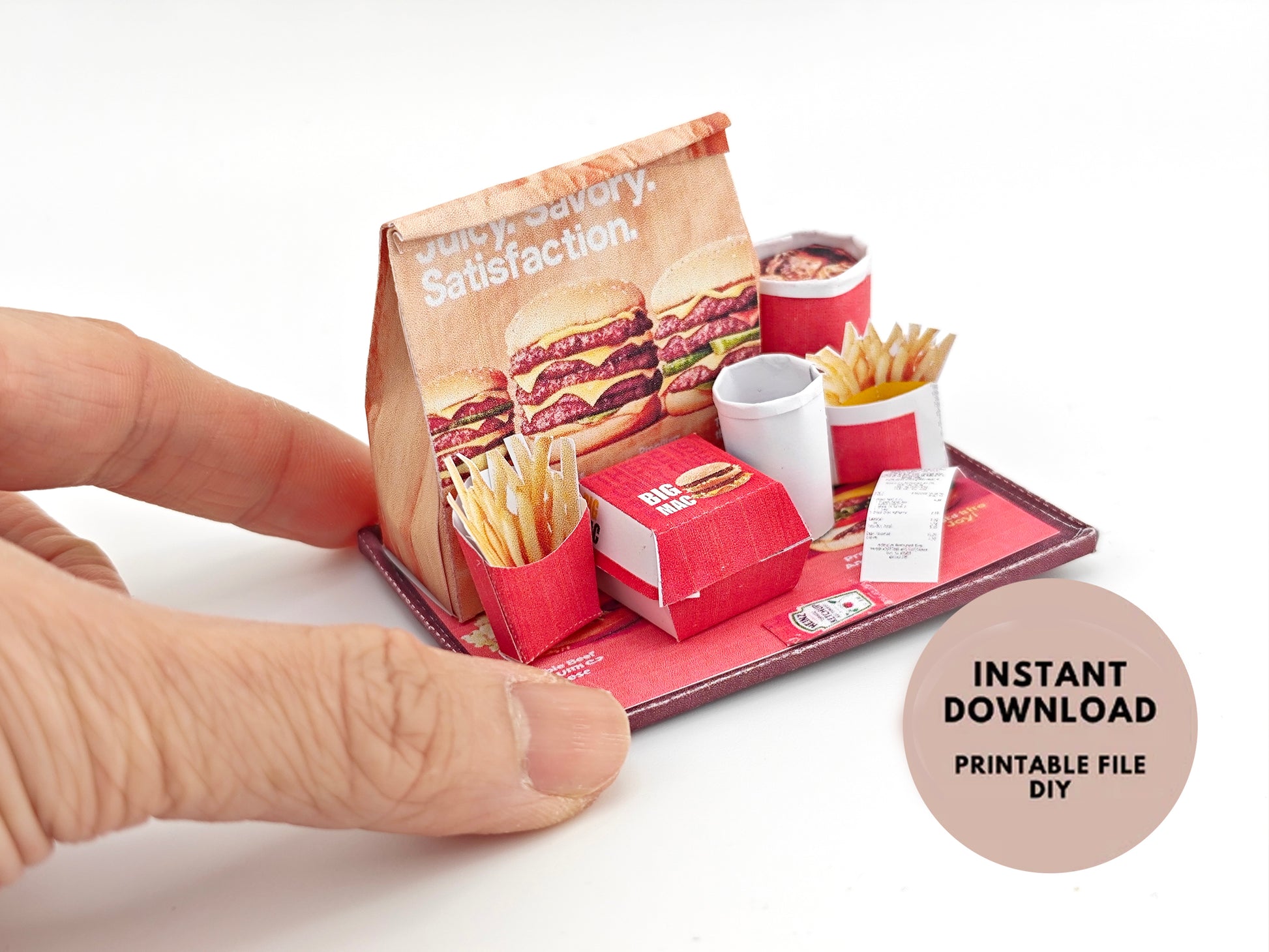 10 pieces Hamburger Meal and fast food Set - Printable Dollhouse Fast Food for doll - Burger, Fries, DIY,  yearly ornament