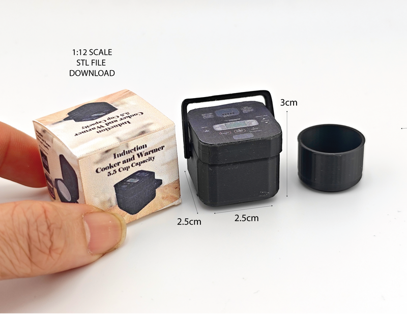 1:12 Scale Openable Rice Cooker, Miniature Kitchen Appliance, 3D Printing STL (PDF Box)