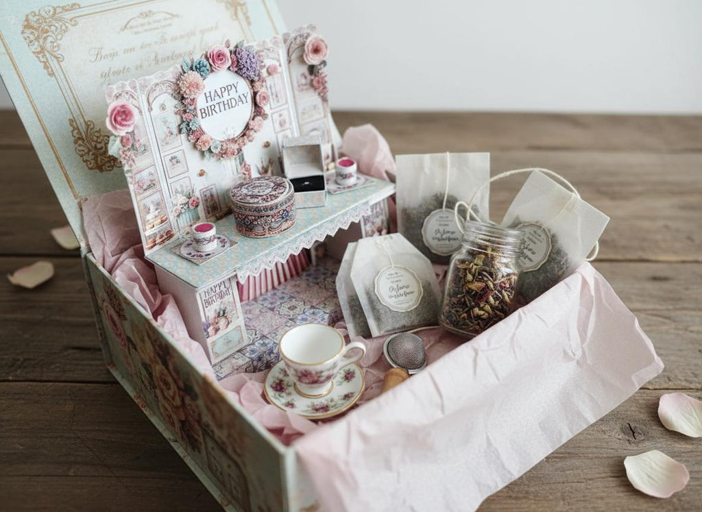 Vintage happy birthday stand DIY miniature kit, birthday presents, cards, DIY present to family, holiday card, gift idea