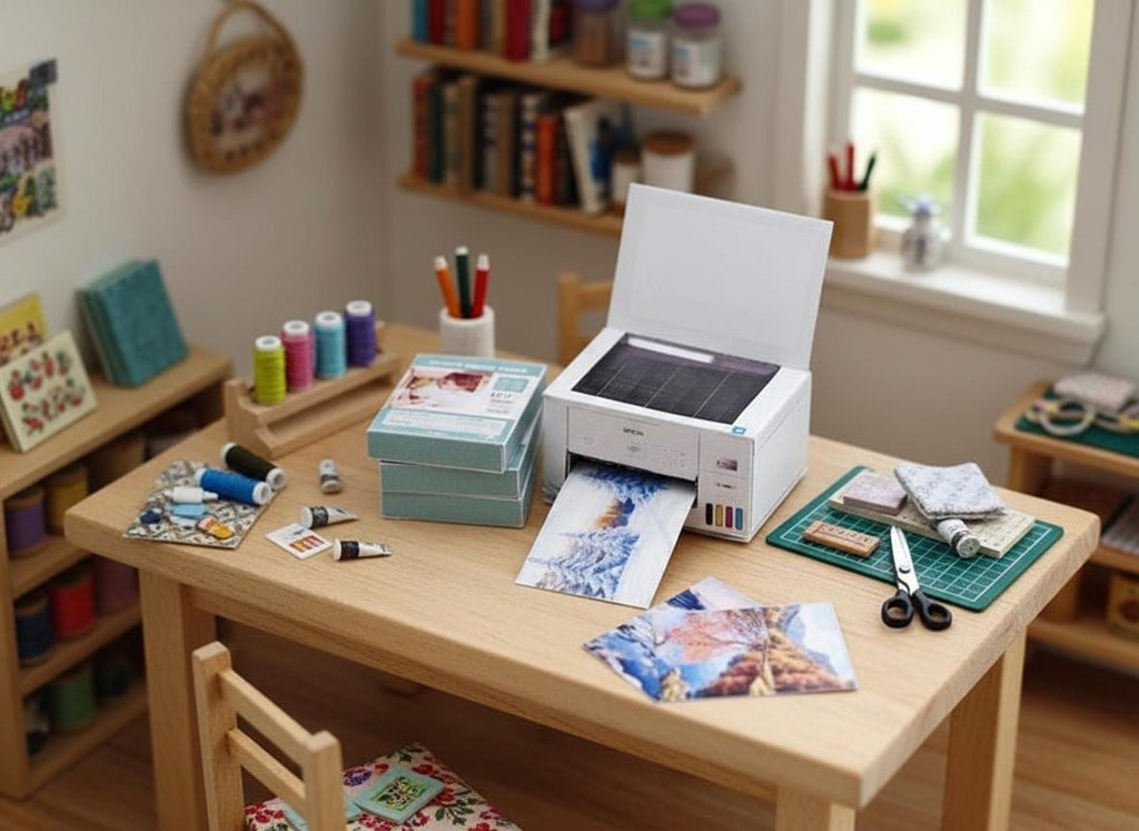 1:12 Mini Printer with Four Seasons Paper — Perfect for Dollhouse Crafting & Study Rooms