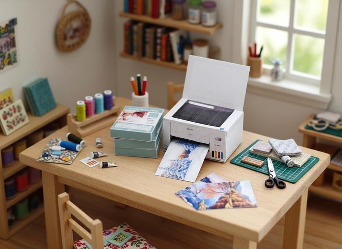 1:12 Mini Printer with Four Seasons Paper — Perfect for Dollhouse Crafting & Study Rooms