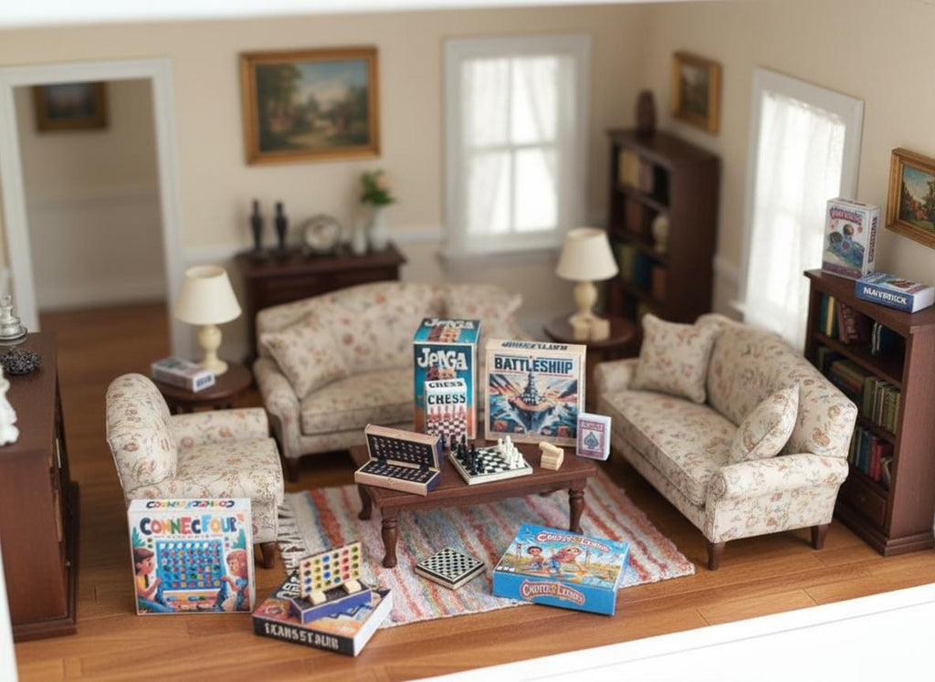 1:12 Scale , 7 items Board Games and openable chess board - Printable Dollhouse decorations - printable miniature template