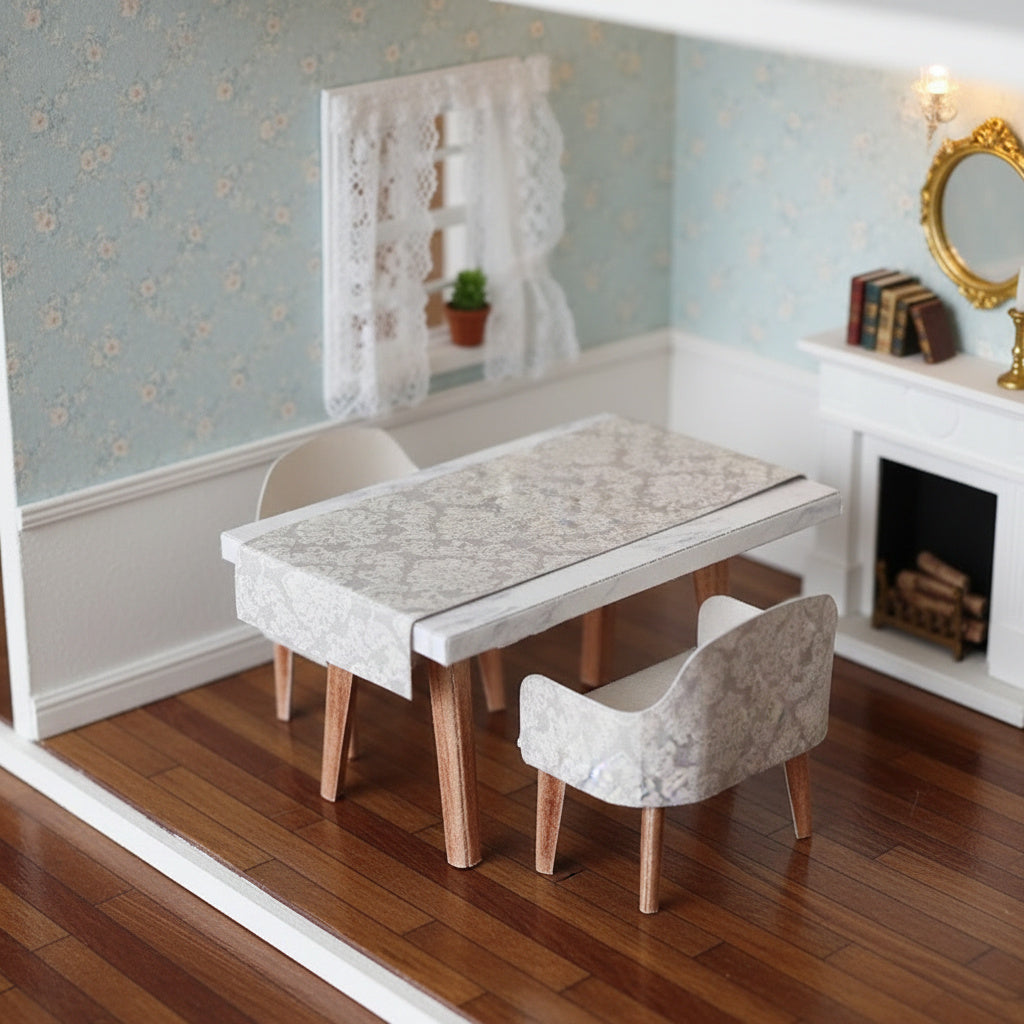 1:12 Dining Living room Table and Chair - Affordable Printable Dollhouse furniture,  DIY, miniature template, BMM shoesbox miniature