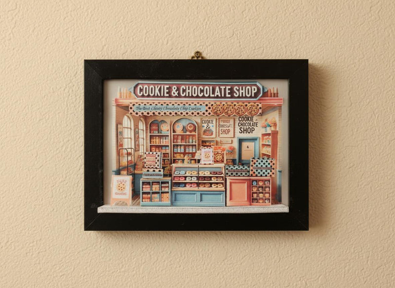 Cookie & Chocolate Shop Miniature , 5x7" DIY Paper Craft Shadow Box Template (Instant Digital Download Gift)