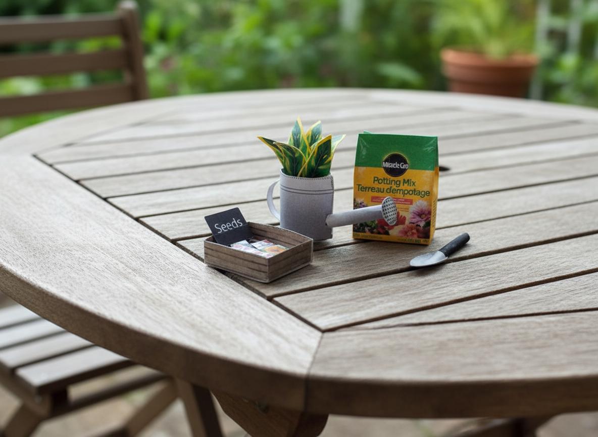 Garden backyard for dollhouse 1:6 scale printable, water pot, seeds, soil and tool, summer,