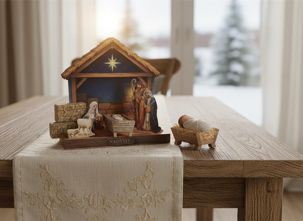 Nativity story - Baby Jesus born in a manger scene, pickscene diorama, Christmas decoration