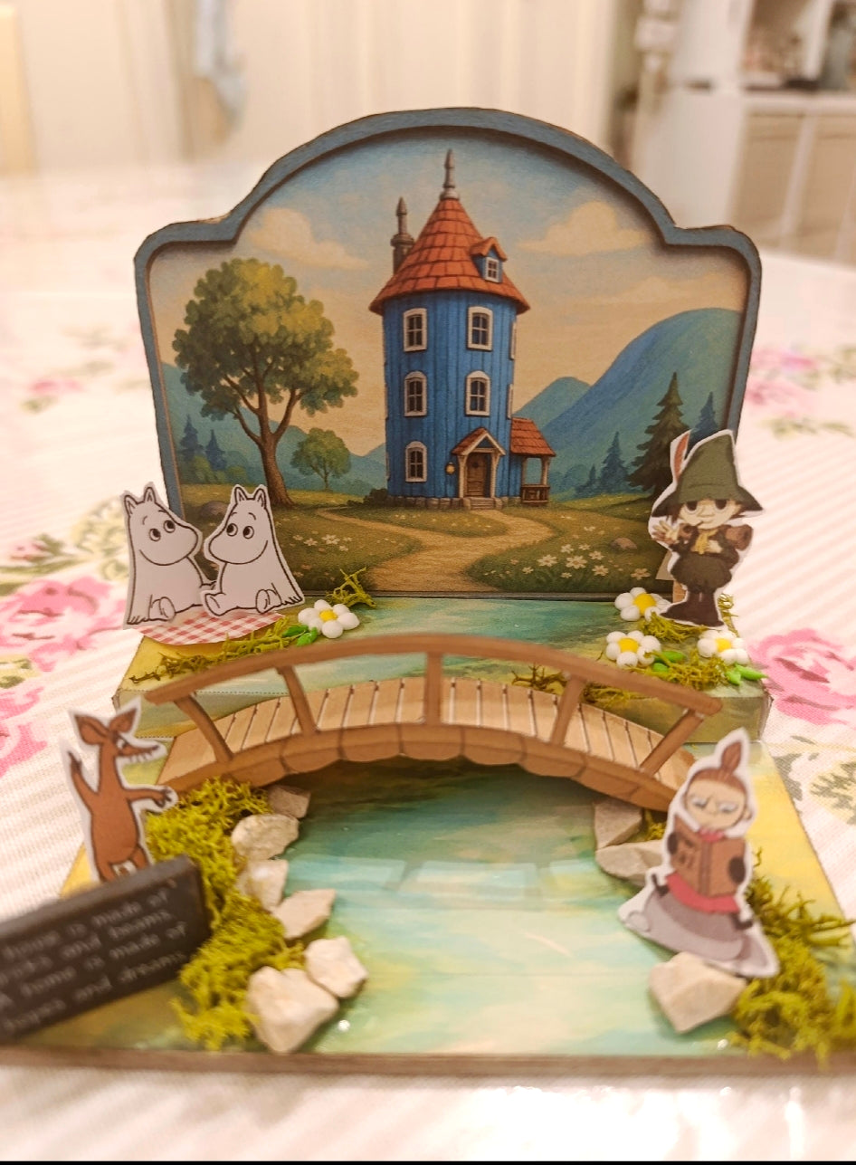 A peaceful Valley Scene, bridge and river, a house and a home.