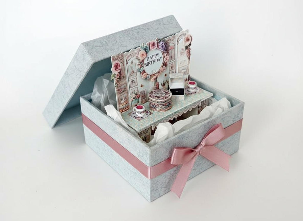 Vintage happy birthday stand DIY miniature kit, birthday presents, cards, DIY present to family, holiday card, gift idea