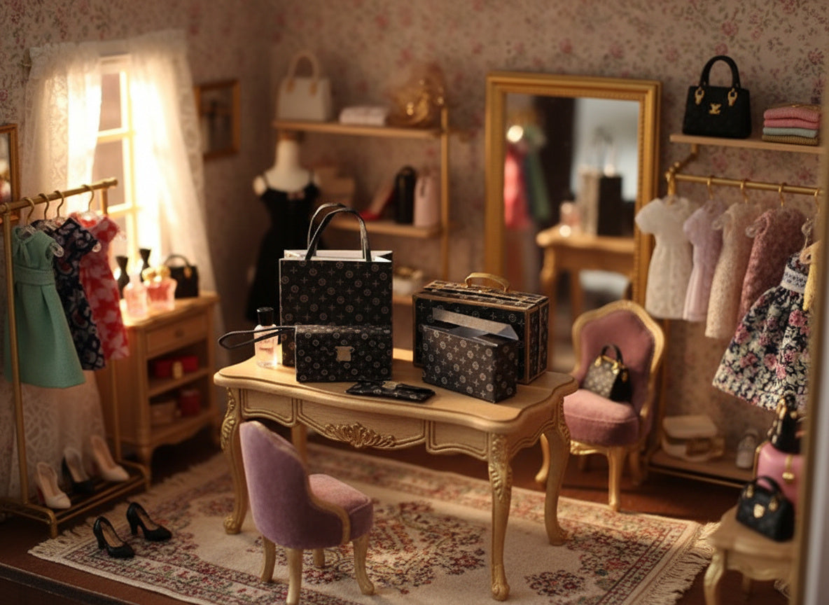 1:6 Luxury brands bags, purse and boxes for dollhouse and department store
