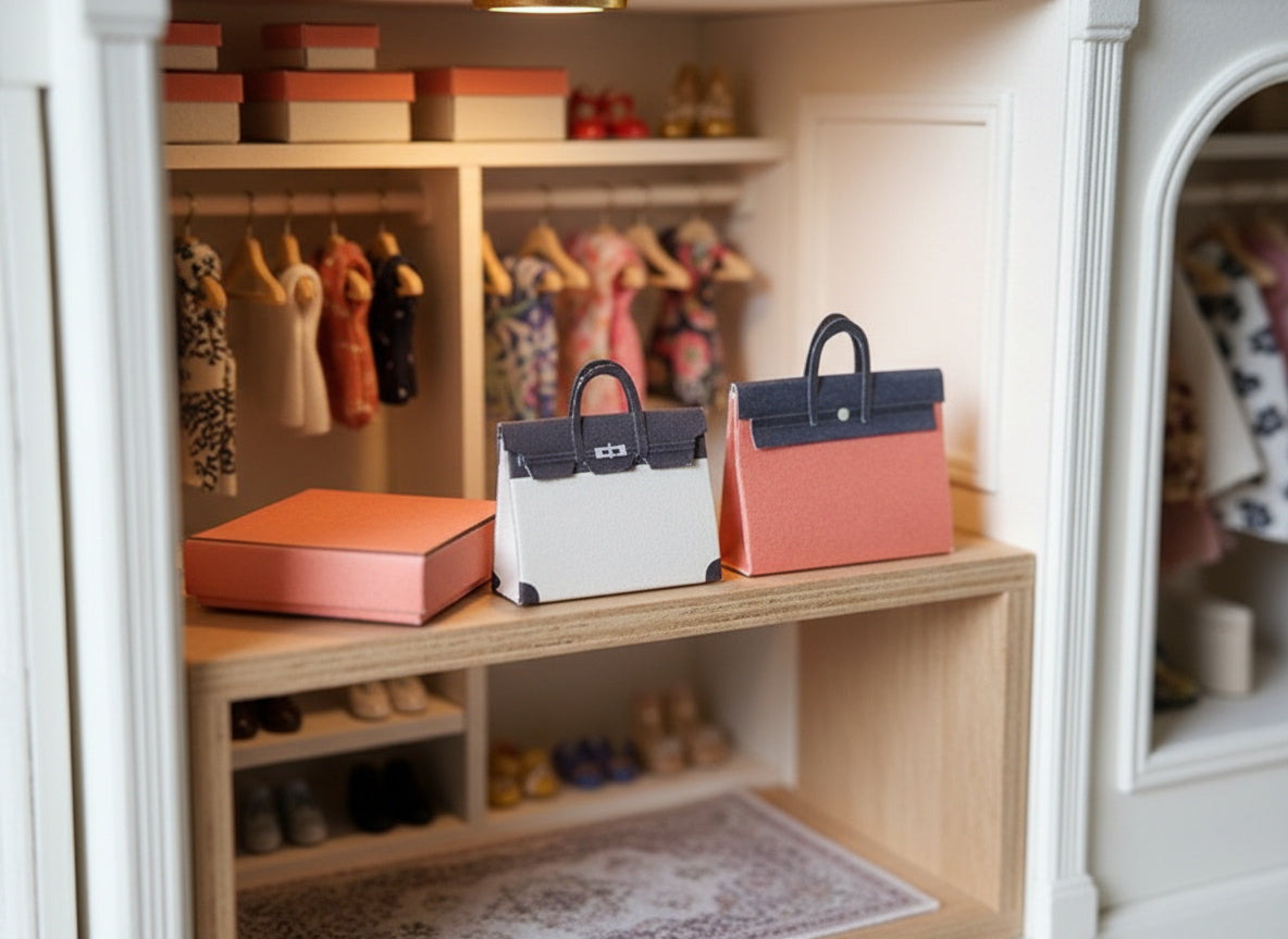 1:6 Luxury leather bags and orange boxes for dollhouse and department store,  items miniatures, luxury house decorations, mother's day gifts