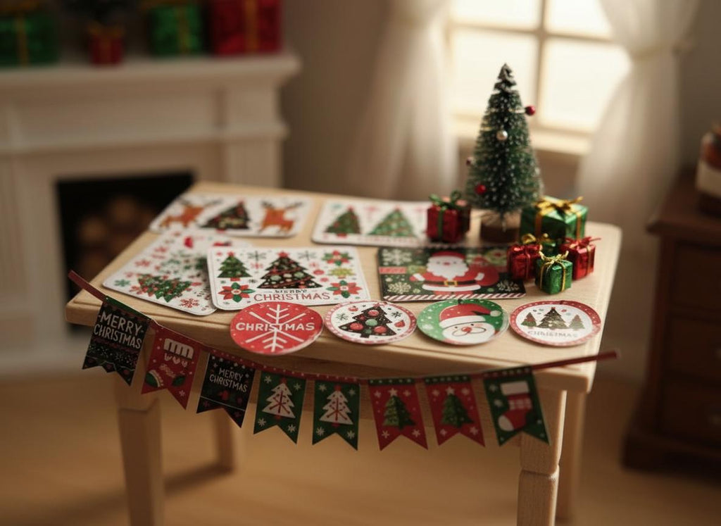 1:6 , 10 items Christmas banners, plates, plate mats Christmas party or dinner