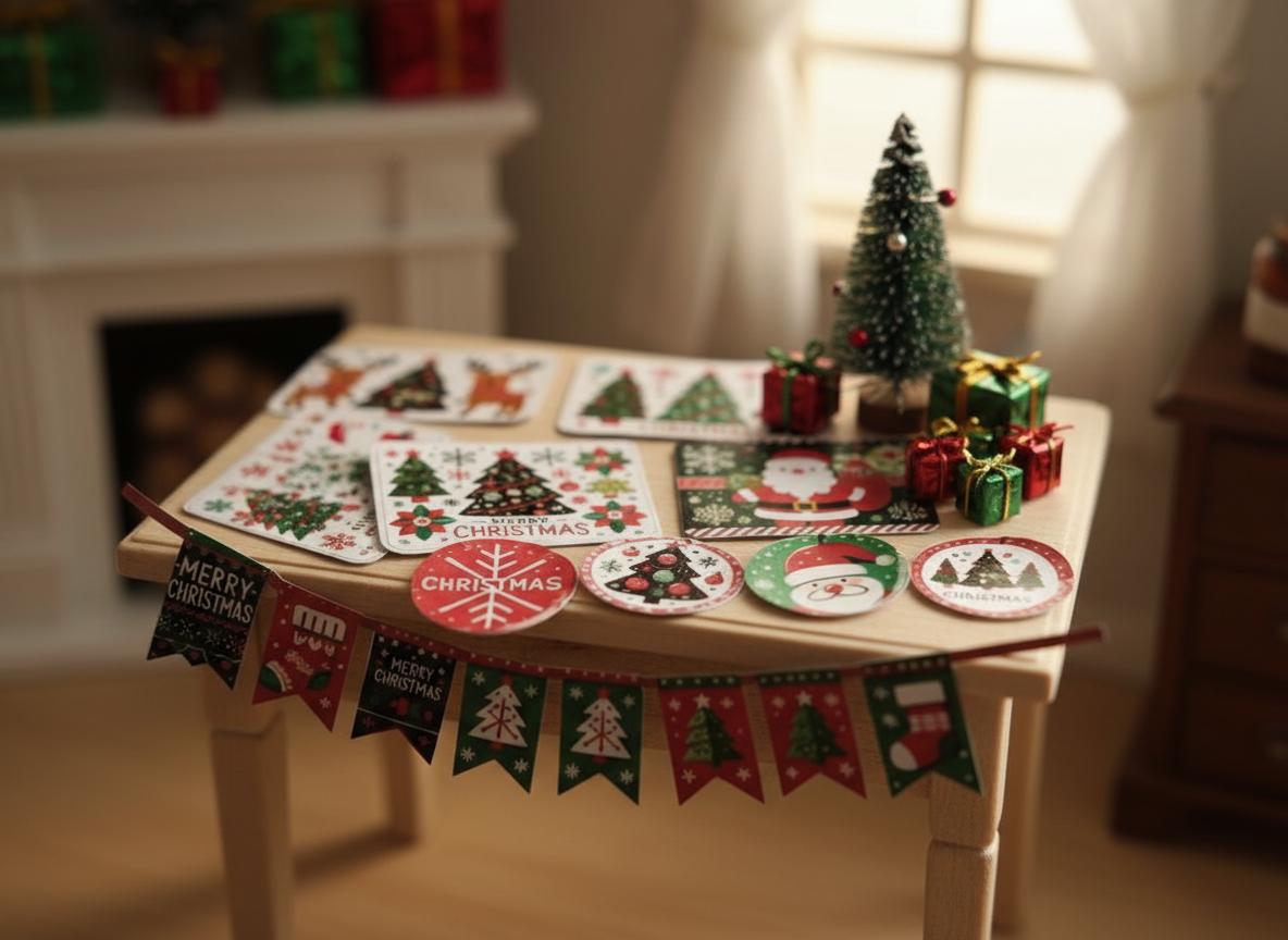 1:6 , 10 items Christmas banners, plates, plate mats Christmas party or dinner