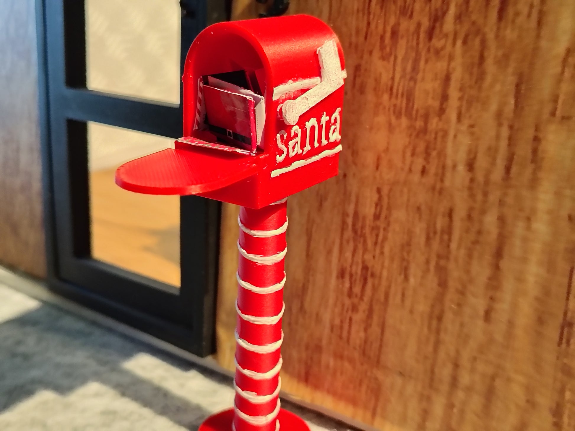 Openable Santa Christmas Mail Box with Envelope and Christmas card for 1:12 dollhouse outdoor decoration, mechanic 3d toy