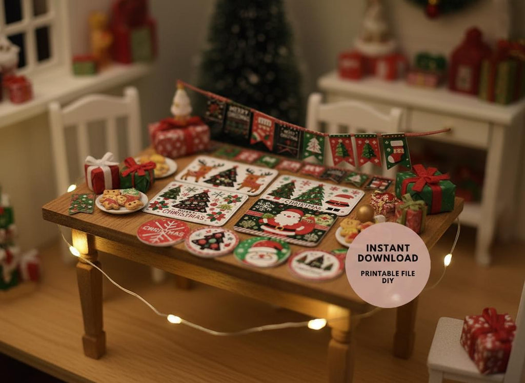 1:6 , 10 items Christmas banners, plates, plate mats Christmas party or dinner