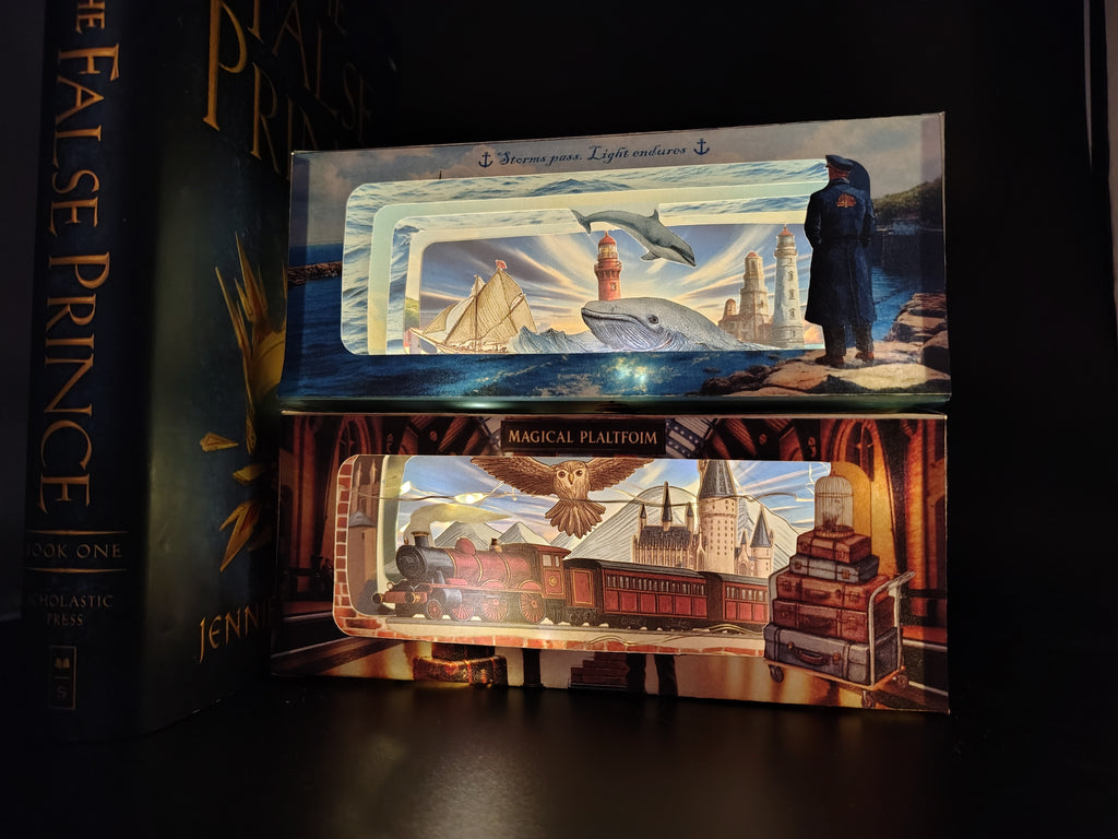 The Sea and the lighthouse horizontal book nook kit: Foldable Paper Diorama (PDF & PNG Templates) 7 pages