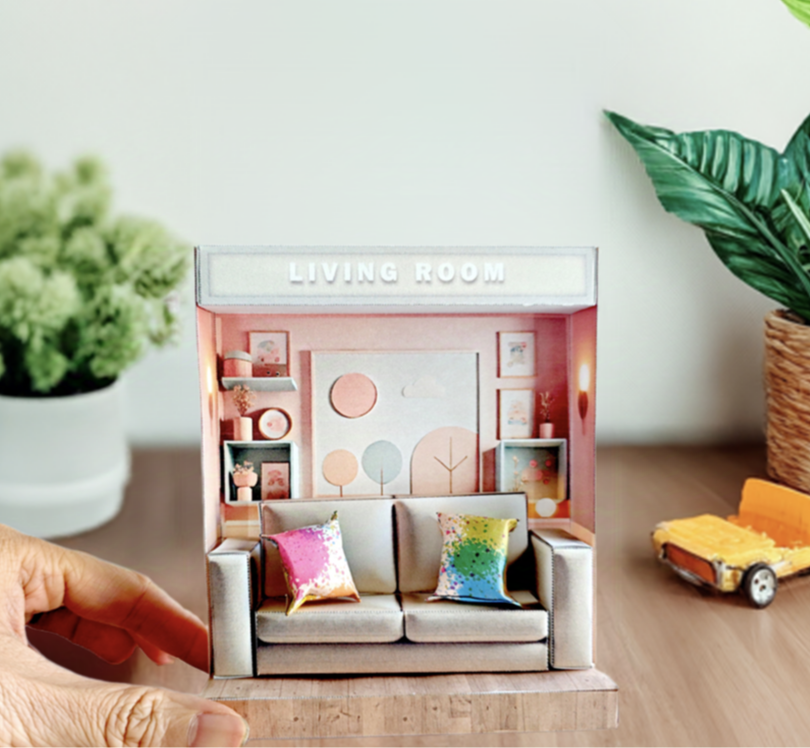 - Pick Scene Pink Living Room -cute room, mini Sofa and couch, affordable doll house miniature kit