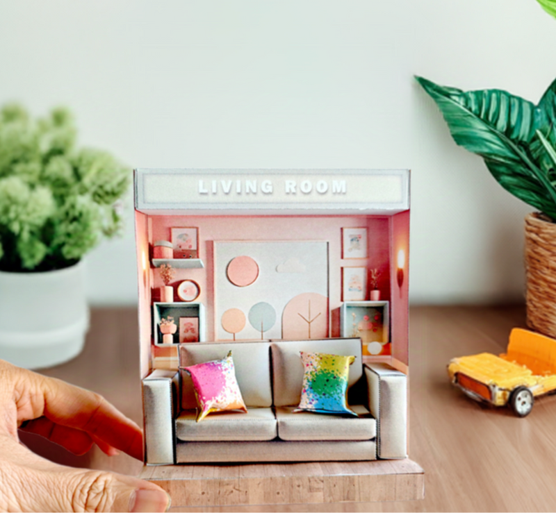 Pick Scene Pink Living Room -cute room, mini Sofa and couch, affordable doll house miniature kit