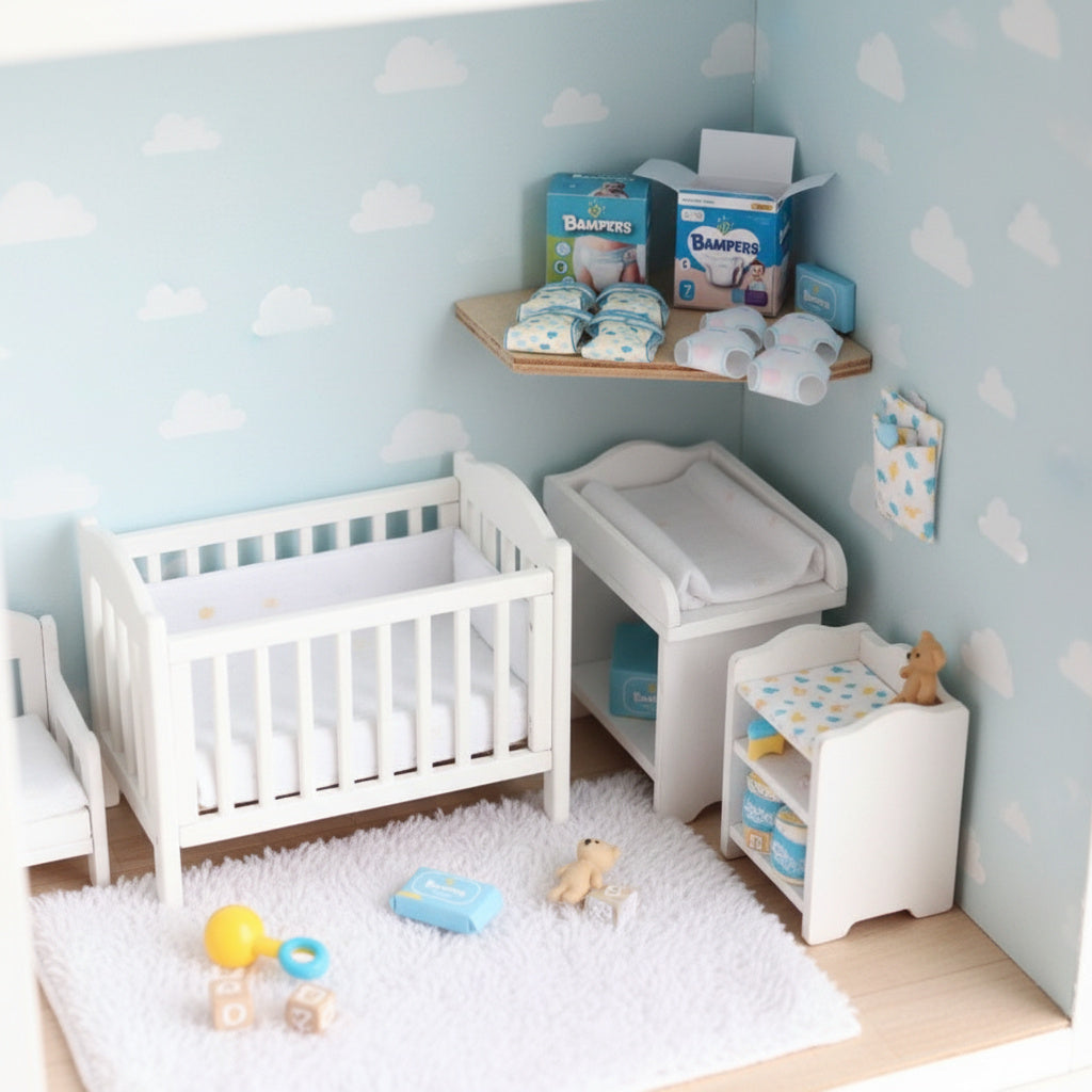 1:6 Baby Set with diapers and wipers, Newborns, Infants, Babies, for dollhouse, template, download