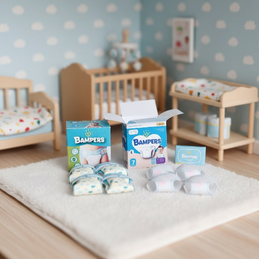 1:6 Baby Set with diapers and wipers, Newborns, Infants, Babies, for dollhouse, template, download